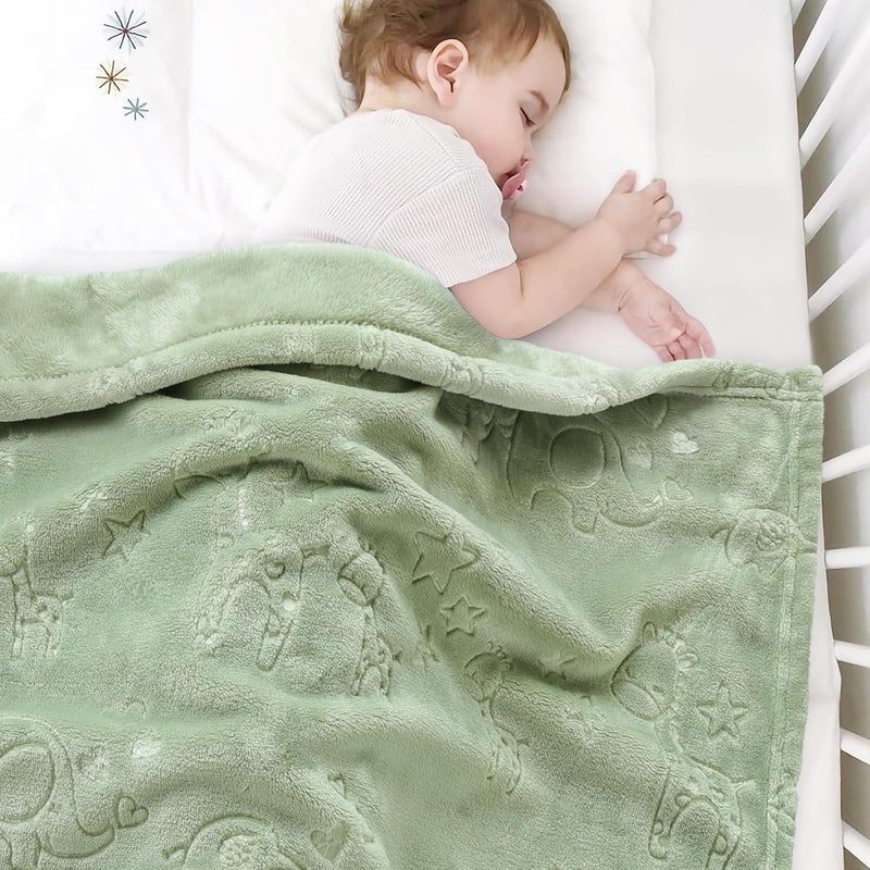 BORITAR Baby Blanket Elephant Animal for Boys Girls Ultra Soft Fleece Warm and Lightweight Blankets for Infant Toddler Newborn, 30x40 Inch, Green - Image 2
